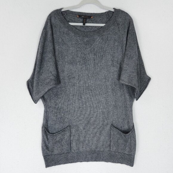 BCBG MaxAzria Sweater Womens Large Gray Wool Cashmere Blend Short Sleeve Tunic - Picture 1 of 11
